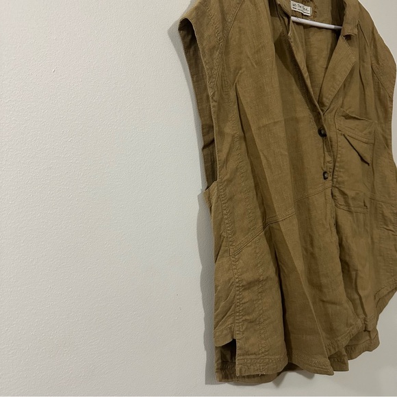 Free People We The Free brown‎ sleeveless linen Blend button-up top Vest Medium - Picture 4 of 6